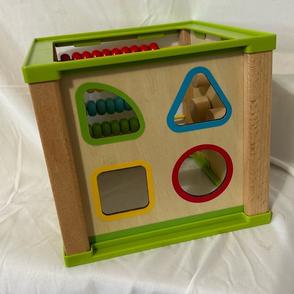 Toddler Learning Cube Toy Wooden Gears Abacus Clock Shape Montessori 7 in x 7 in - Picture 6 of 10